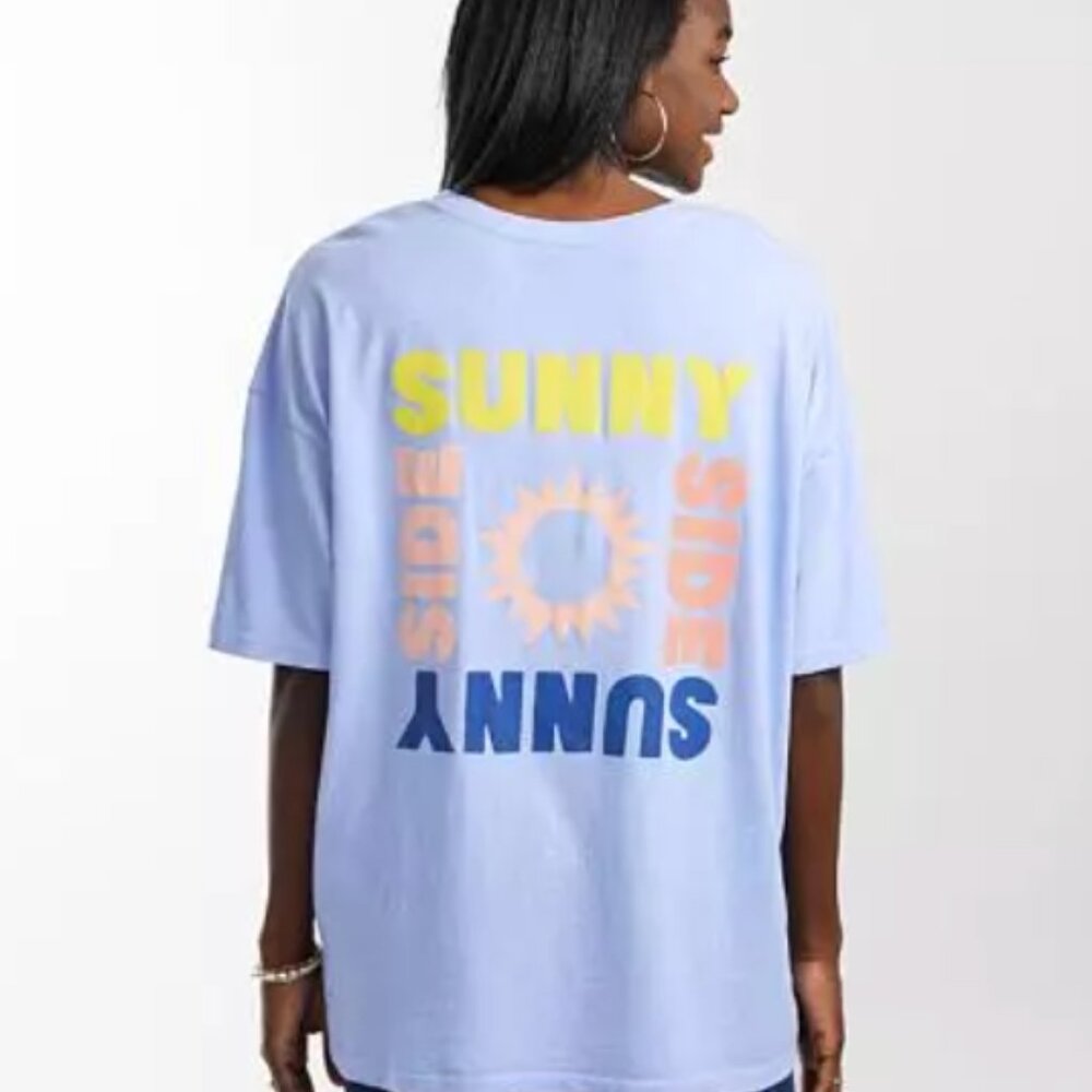 Billabong Sunny Side Oversize Graphic Washed Blue Short Sleeve Tee Shirt Medium